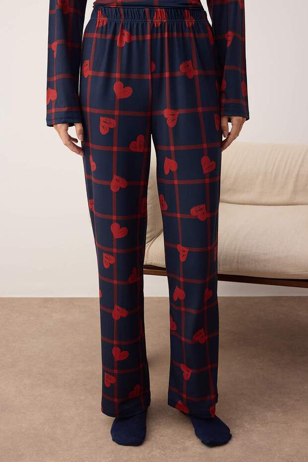 Lacivert Kalpli Yumuşak Tuşe Örme Pijama Takımı THMAW26PT00045 - 3