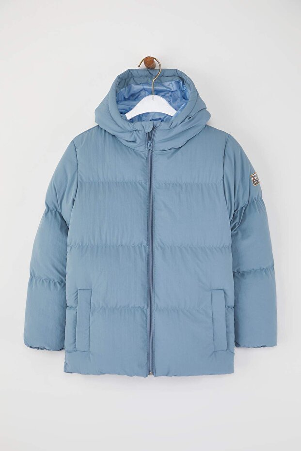 Mavi Düz/Basic Kalın Kapüşonlu Regular Unisex Çocuk Mont TKDAW26MO00014 - 2