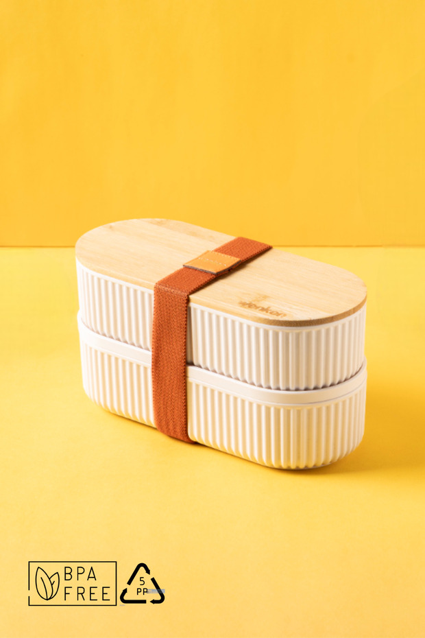 Bamboo Lid Storage Container / Lunch Box / 1000 ml / Set of 2 - 1