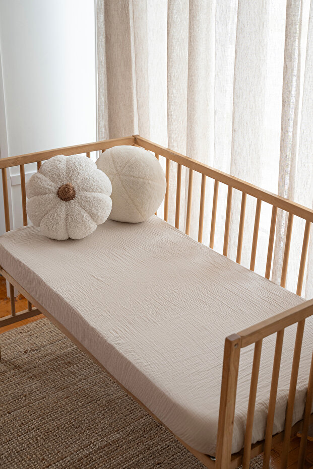 100% Cotton Burlap Muslin Fitted Sheet - Beige Park Bed 70X120 cm