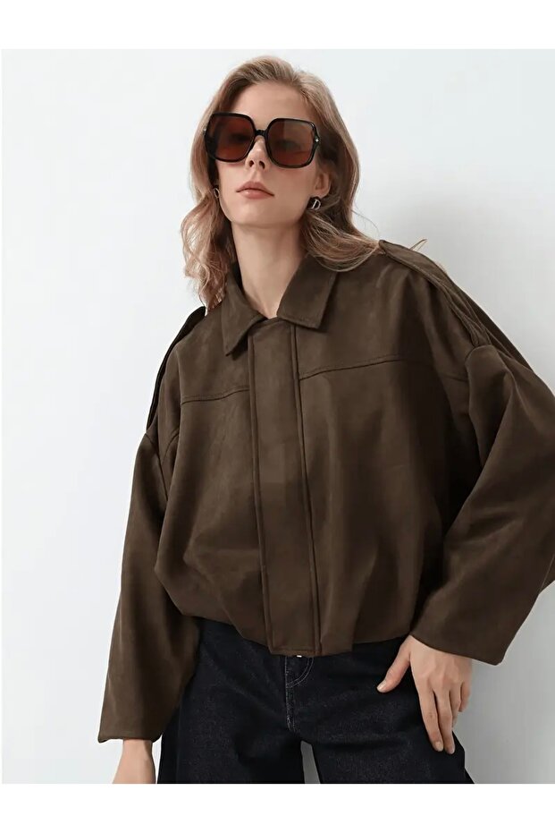 Oversize Bomber Süet Ceket - 3