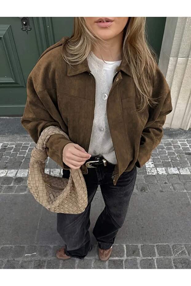 Oversize Bomber Süet Ceket - 2