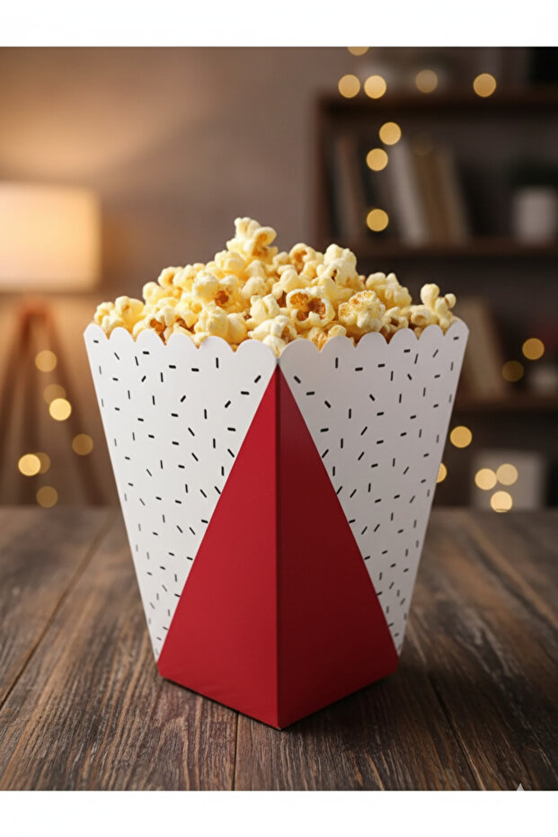 Kırmızı üçgen desenli  Karton Popcorn Mısır Cips Kutusu 8 Adet - 1