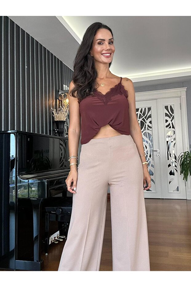 Mink High Waist Wide Cut Trousers