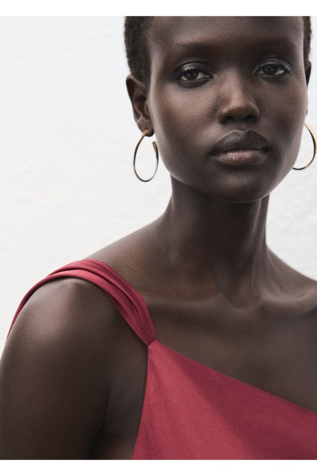 Asimetrik saten elbise - 8