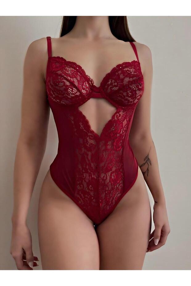 BORDO DANTEL BODYSUİT - 1