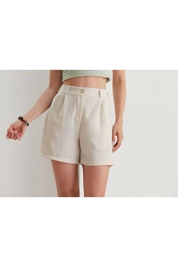 Women's Cream Natural Linen Shorts