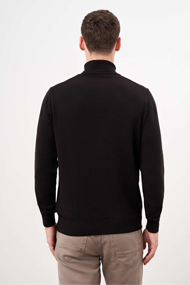 Erkek Siyah Basic Balıkçı Yaka Dynamic Fit Rahat Kesim Triko - 5