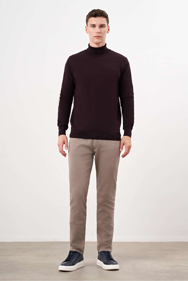 Erkek Mor Basic Balıkçı Yaka Dynamic Fit Rahat Kesim Triko - 4