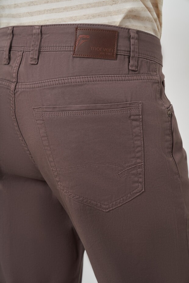 Erkek KAHVE Pamuk 5 Cep Dynamic Fit Jean Kot Pantolon - 4