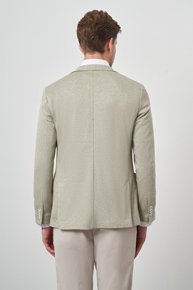 Erkek Yeşil Örme Slim Fit Ceket - 4