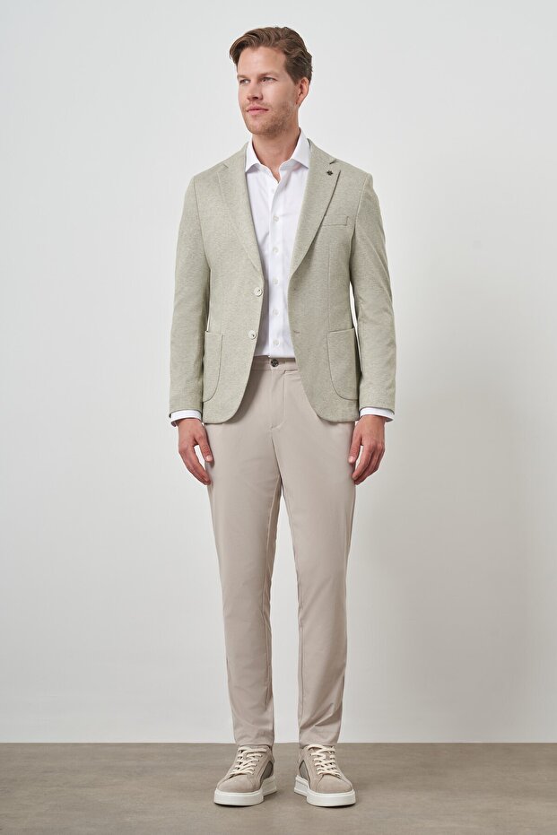 Erkek Yeşil Örme Slim Fit Ceket - 2