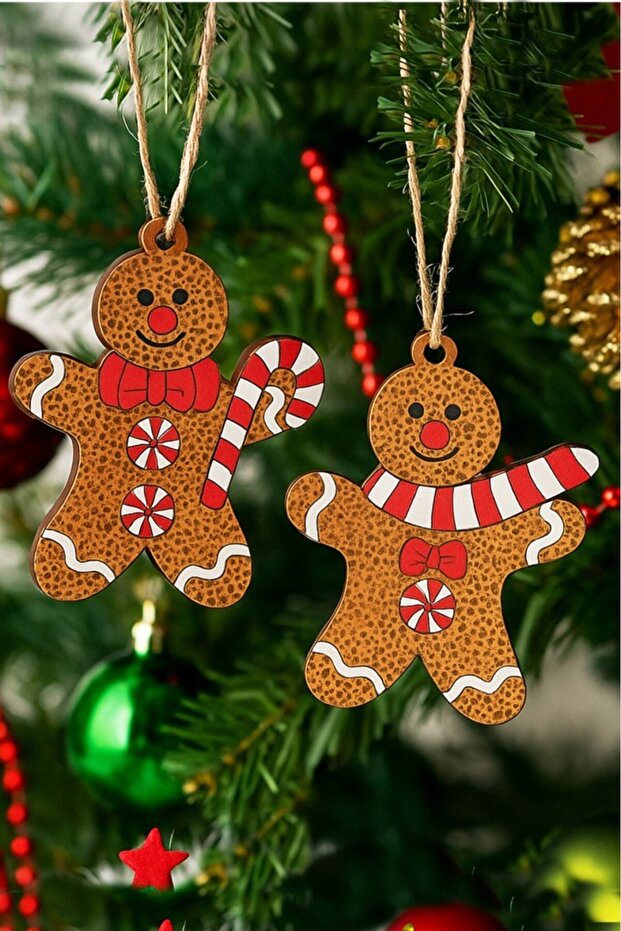 Christmas Pine Tree Ornament Ginger 2 Pcs 10 cm