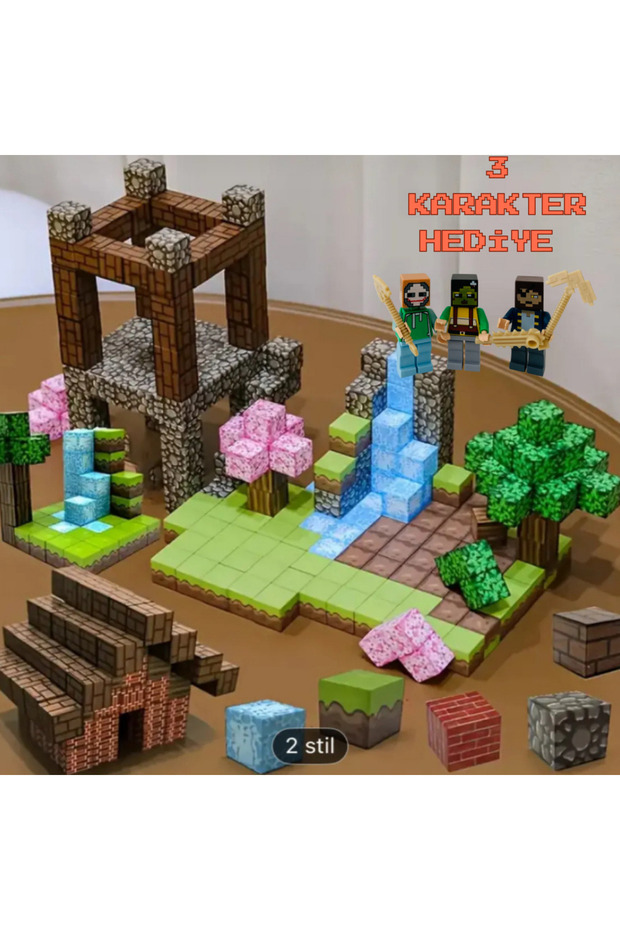 Minecraft Temalı Random Manyetik Blok Seti – Hayalindeki Dünyayı Inşa Et! - 1