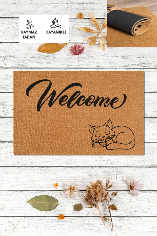 Welcome, Sleeping Cat, Cat Pattern Door Mat, Household Gift Door Mat, Dowry, for the Outside Door