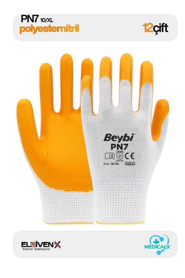 Pn7 Polyester Örme Nitril Işçi Eldiveni 12 Çift 10 Numara - 1