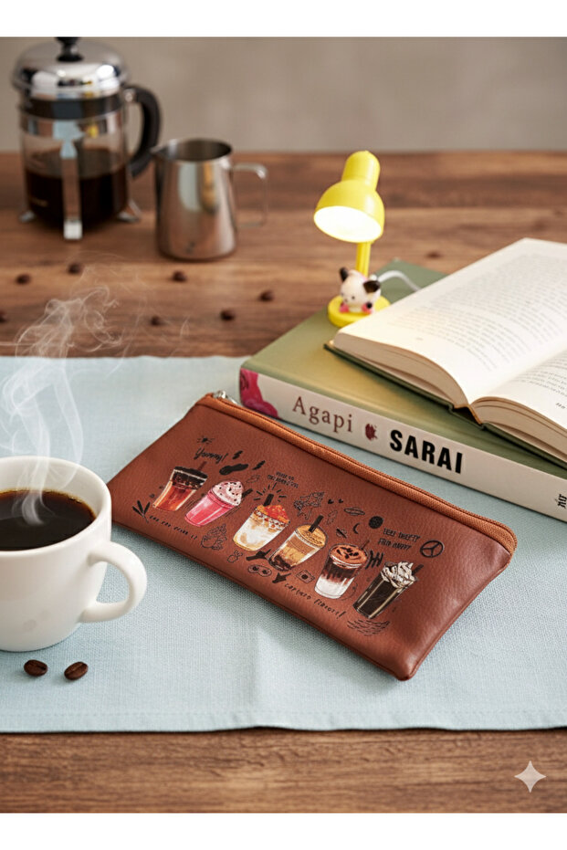 Coffee Cold Coffee Coffee Coffee Lovers Sweet Faux Leather Makeup Bag Pen Holder Pencil Case
