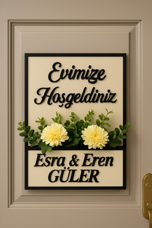 KİŞİYE ÖZEL AHŞAP YAPAY ÇİÇEKLİ KAPI SÜSÜ - 2
