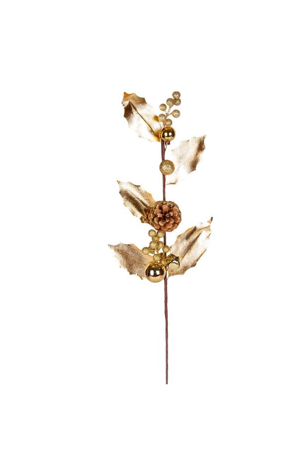 Christmas Flower, Pique Berry, Gold Glitter, Colorful Cones, Bulk, Bell-Shaped, Gold - 65 cm