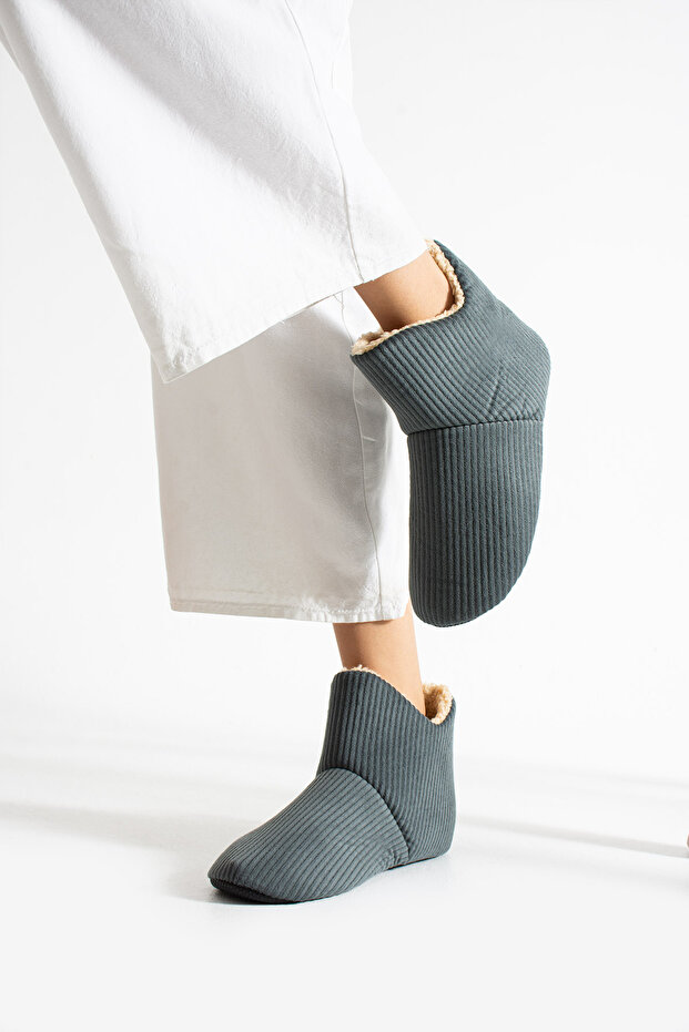 Gri Unisex İçi Kürklü Ev Botu Panduf - 4