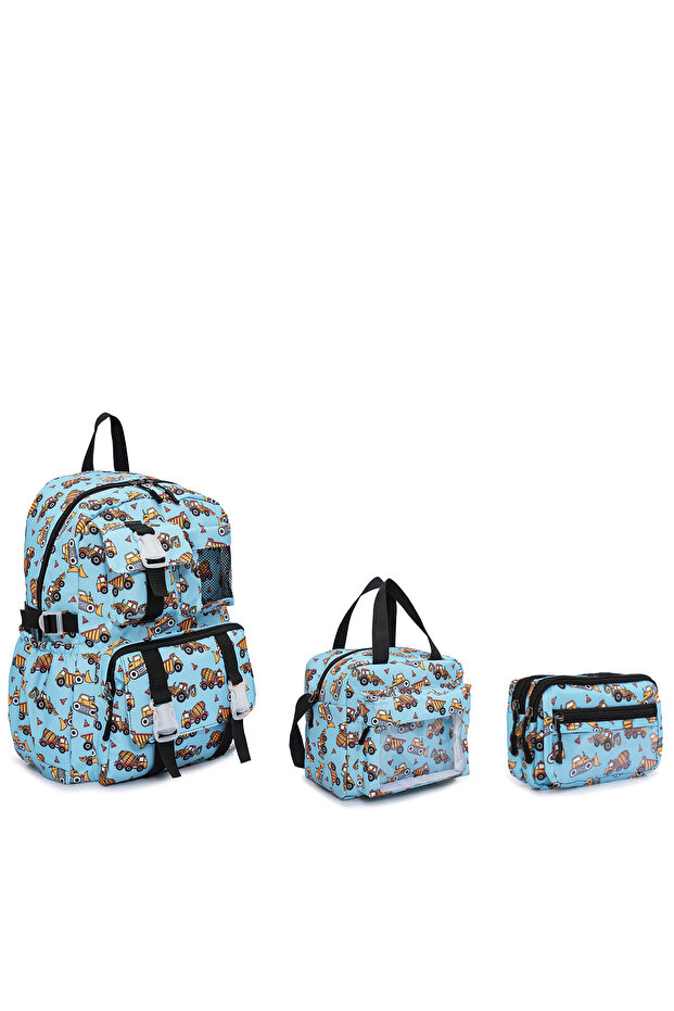 Trucks School Bag, Set of 3, Thermal Lunch Bag, Pencil Case and Backpack