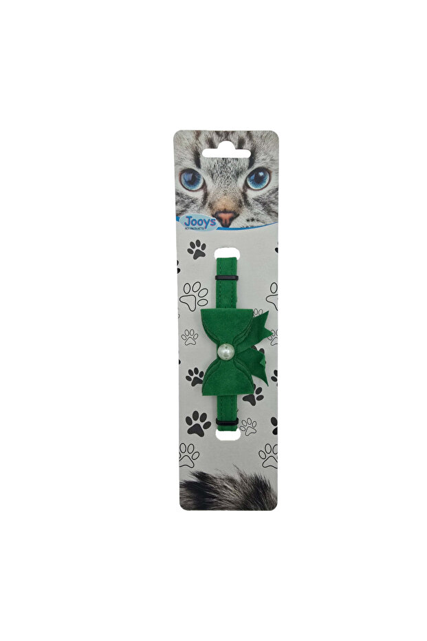 Velvet Bell Ribbon Cat Collar Green