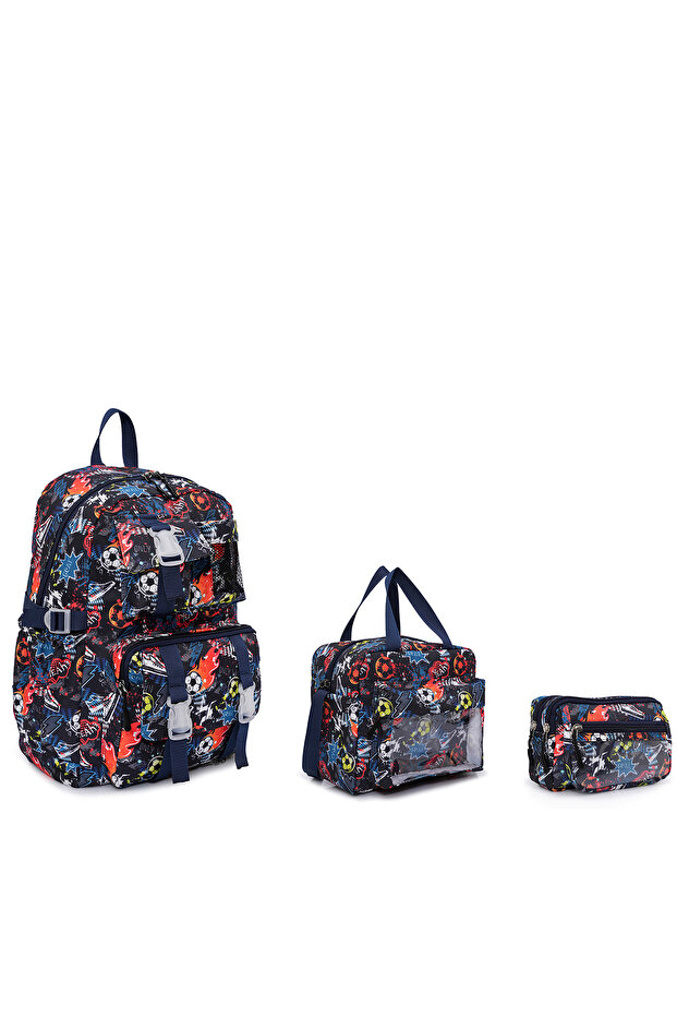 Football School Bag Set of 3, Thermal Lunch Bag, Pencil Case and Backpack