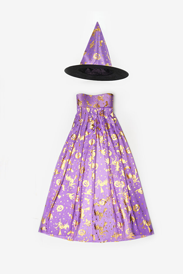 Mor Halloween Temalı Şapka ve Pelerin Set - 3