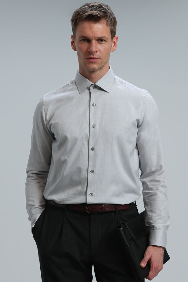 Danıel Erkek Basic Gömlek Slim Fit Gri - 1