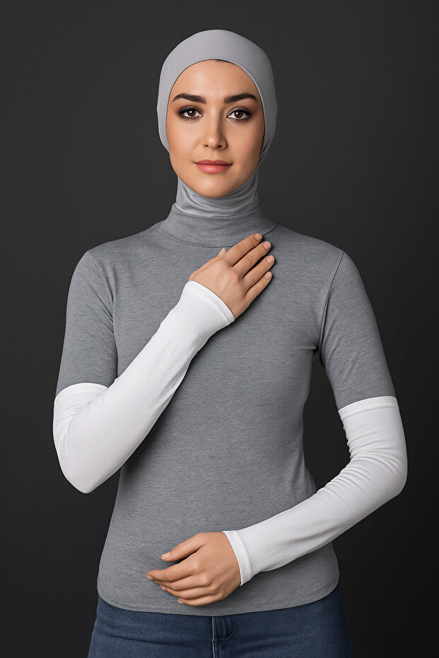 Women's Hijab Combed Cotton Prayer Sleeves White Plain 1 Pair White