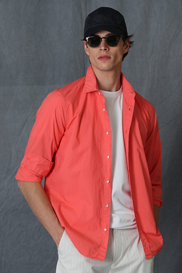 Makro Men's Smart Shirt Comfort Slim Fit Coral