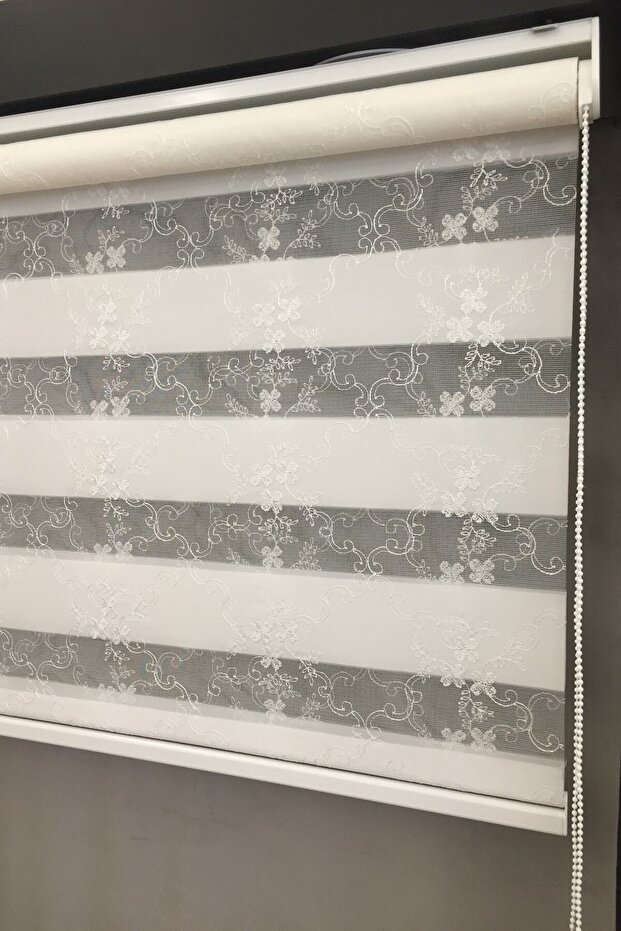 Işlemeli, Nakışlı Zebra Perde Krem - 4