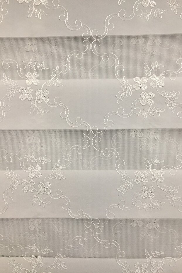 Işlemeli, Nakışlı Zebra Perde Krem - 8