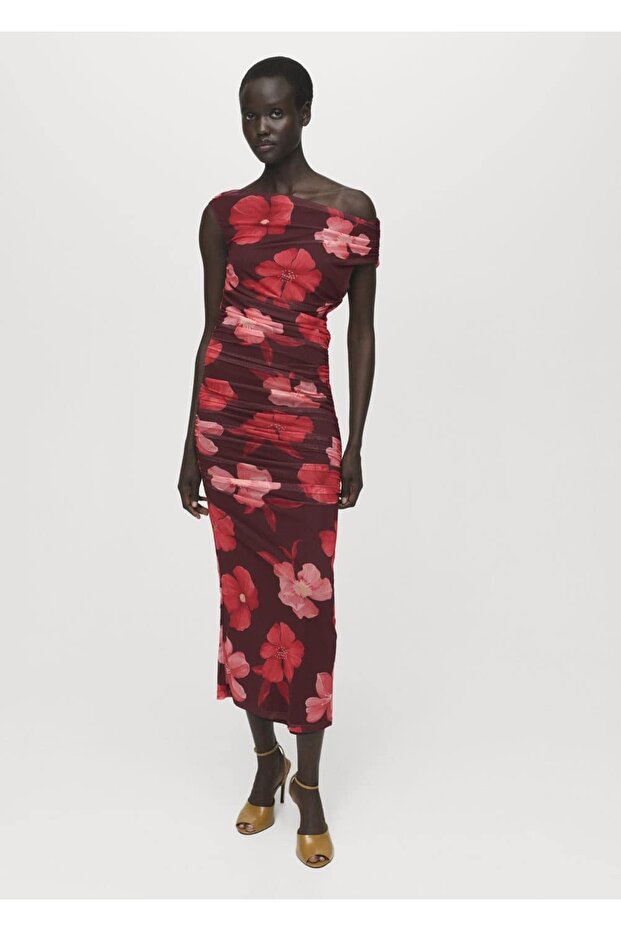 Çiçekli asimetrik elbise - 2