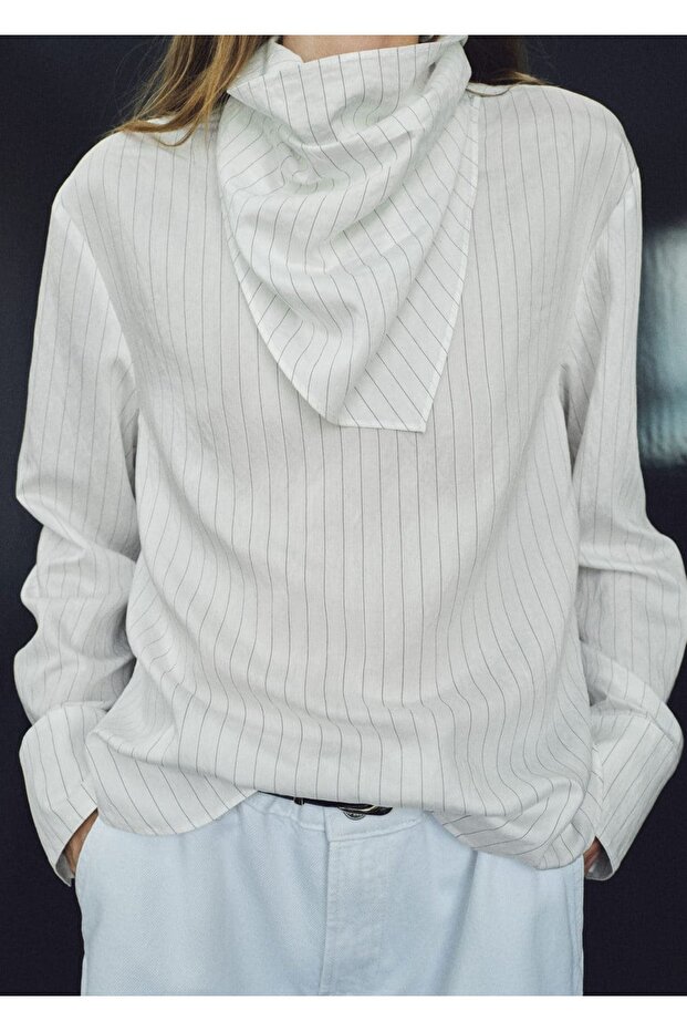 Mendilli çizgili bluz - 1