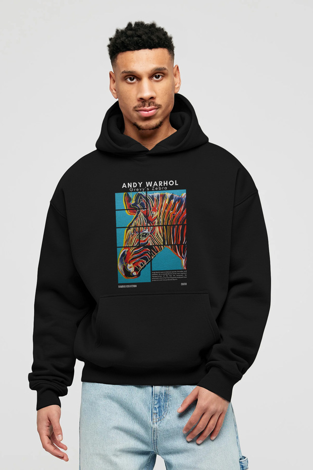 Andy Warhol Front Printed Black Hoodie Oversize Hooded Sweatshirt Men Women