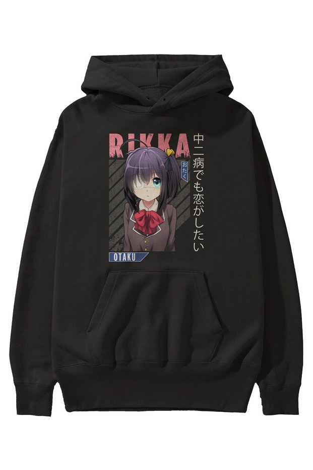 Rikka Takanashi 9 Anime Front Printed Black Hoodie Oversize Hooded Sweatshirt Men Women