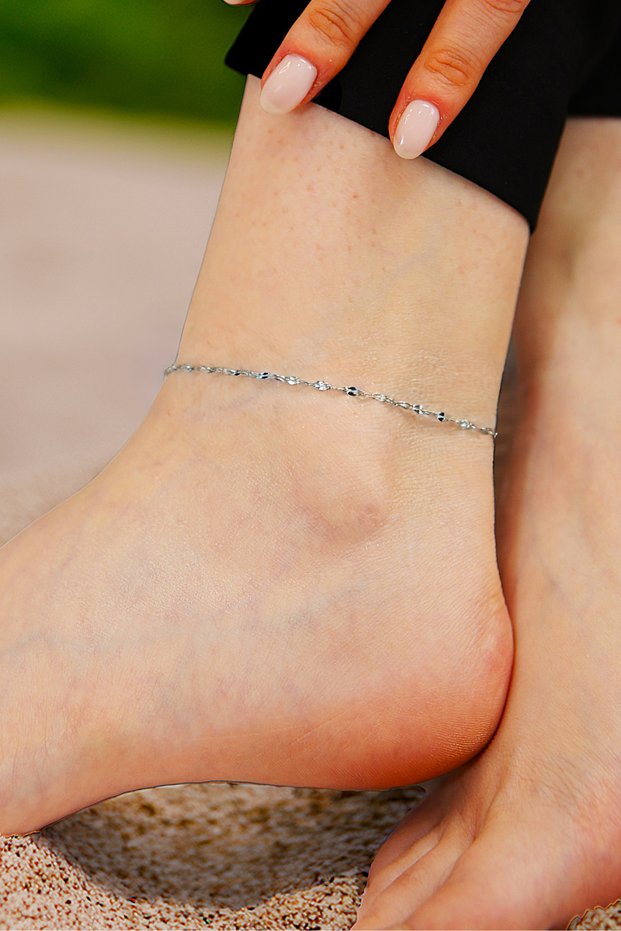 Steel Singapore Mirrored Silver Color Chain Anklet: Shiny and Does Not Tarnish Design