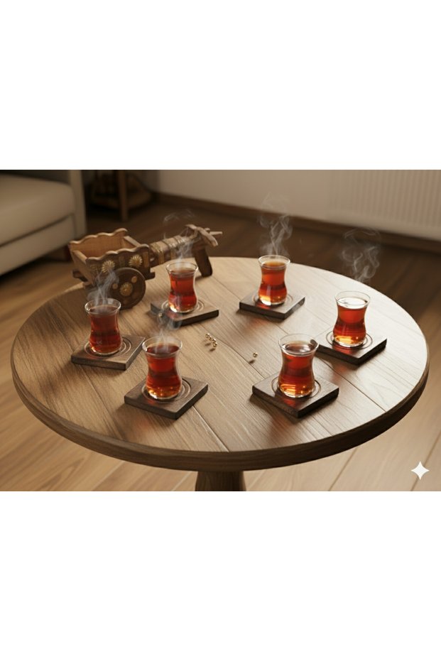 Handmade Antique Wooden Cart and Coaster Set