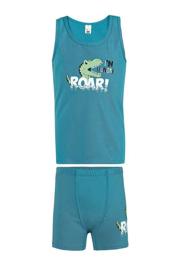 Özkan 32033 Boy's Cotton Green Thick Strap Athlete Shorts Underwear Set