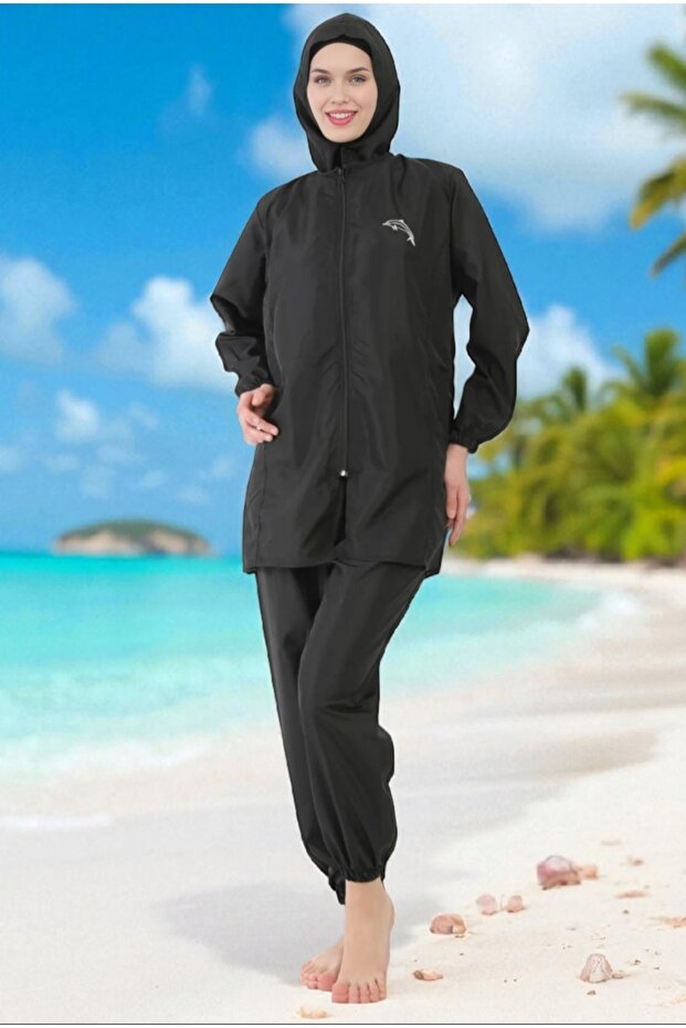 Hijab Swimsuit 3 Piece Bonnet, Top, Bottom Set Does Not Show Skin and Body Lines - 1