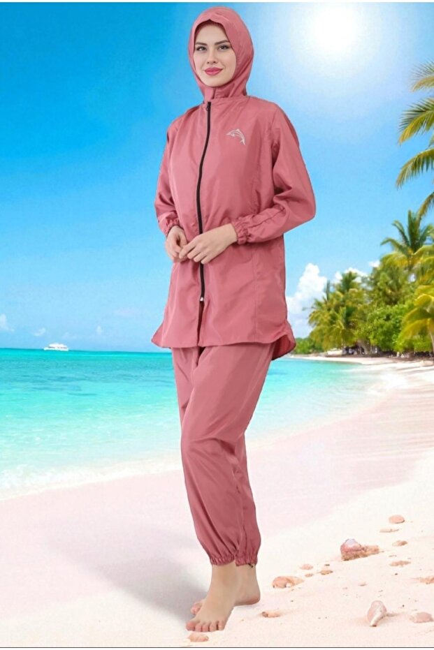 Hijab Swimsuit 3 Piece Bonnet, Top, Bottom Set Does Not Show Skin and Body Lines - 1