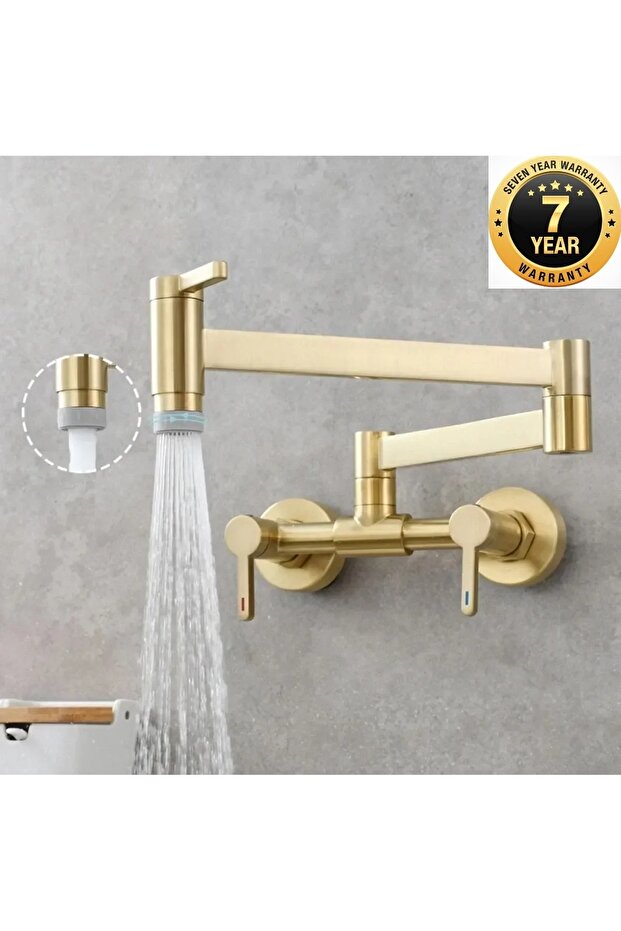 Kitchen Sink Faucet Over-Counter Foldable Pot 2-Flow Adjustable Matte Gold Imported New with 7 Years Warranty
