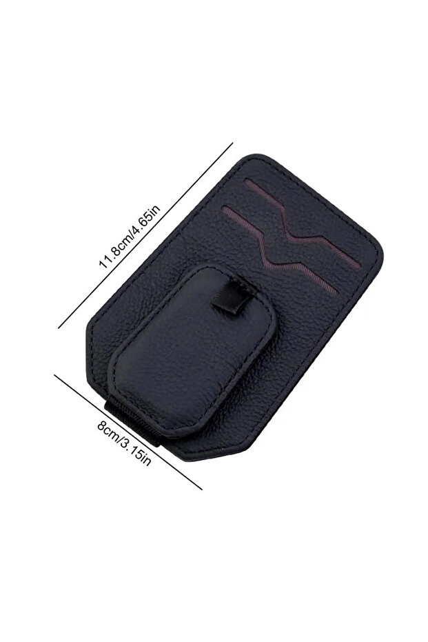 Leather Magnetic Glasses & Card Holder Black for Car– Organizer Clip on Sun Visor