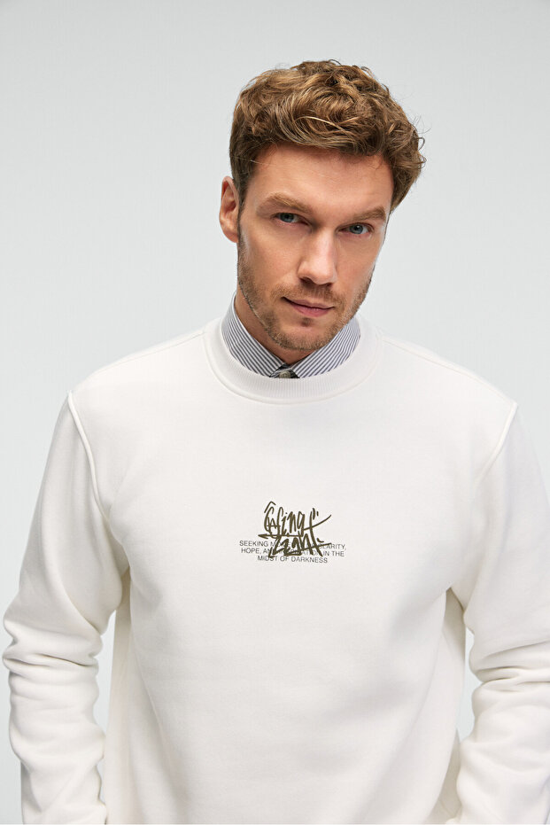 IRVING Erkek Yuvarlak Yaka Göğsü Ve Önü Regular Fit Ekru Sweatshirt - 2