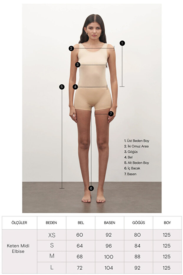 Kadın Ham Keten Midi Elbise - 9