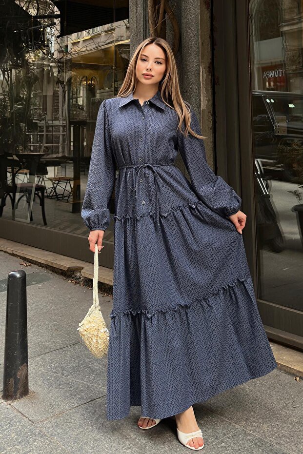 Rochie lungă jacquard cu volane INDIGO 9302-E - 4