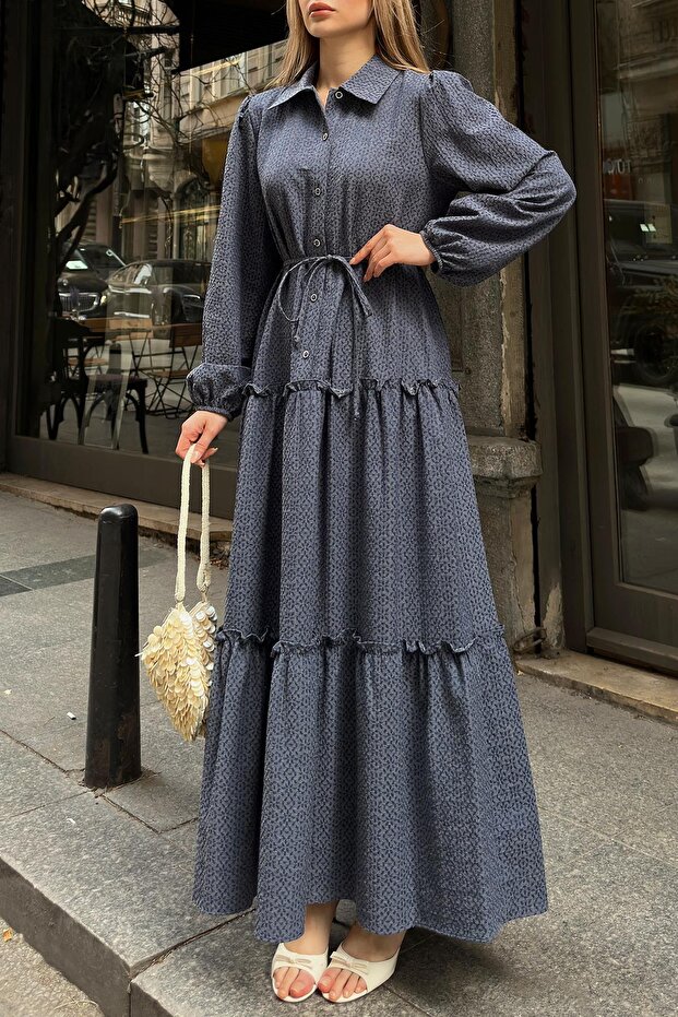 Rochie lungă jacquard cu volane INDIGO 9302-E - 7