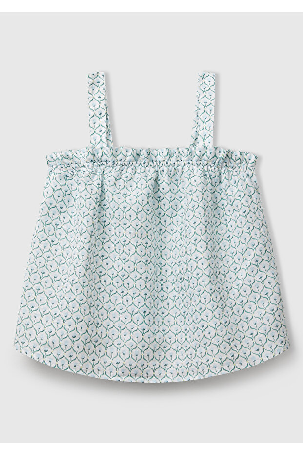 Patterned Linen and Cotton Blended Blouse with Straps Girl's Bluz 59Y6Ch00A