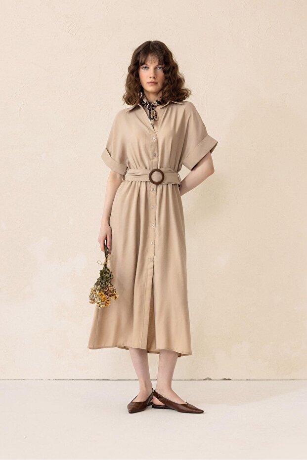 Gerafftes Modalkleid mit Gürtel BEJ 9307-E - 4